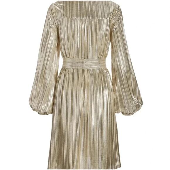 BOSTON PROPER Metallic Pleated Long Sleeve Dress Size M - Picture 7 of 12